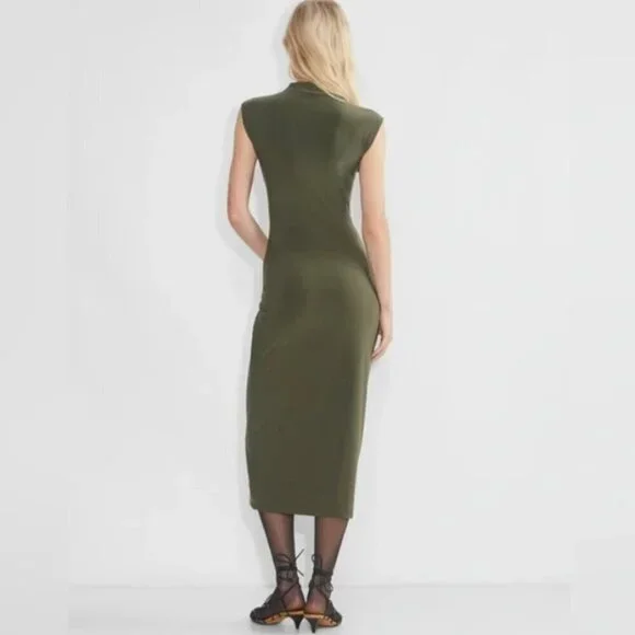 Aritzia Wilfred Botanist Dress in Dark Olive Green Size Large L Midi EUC - Picture 2 of 11